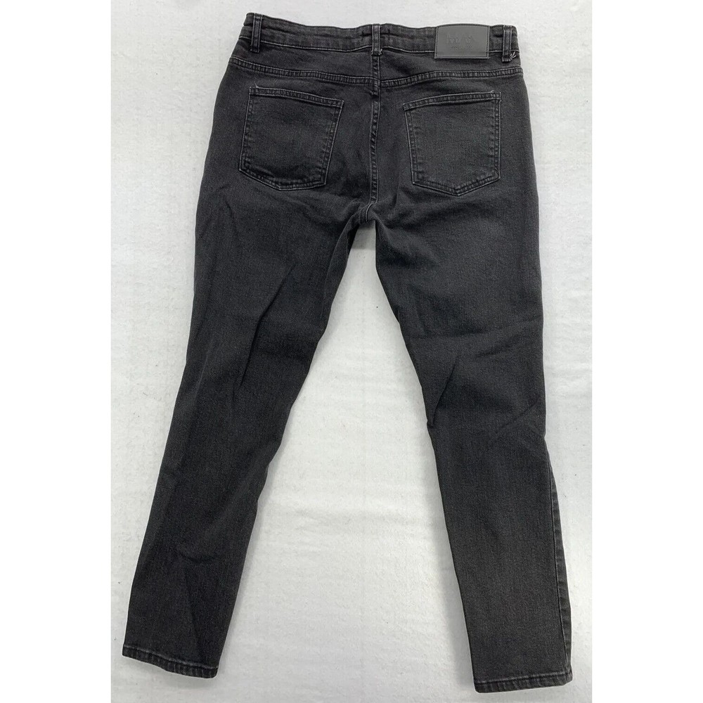 BooHoo MAN Denim Jeans Button Fly Embroidered Black Mens Size 36 Regular - Picture 2 of 14